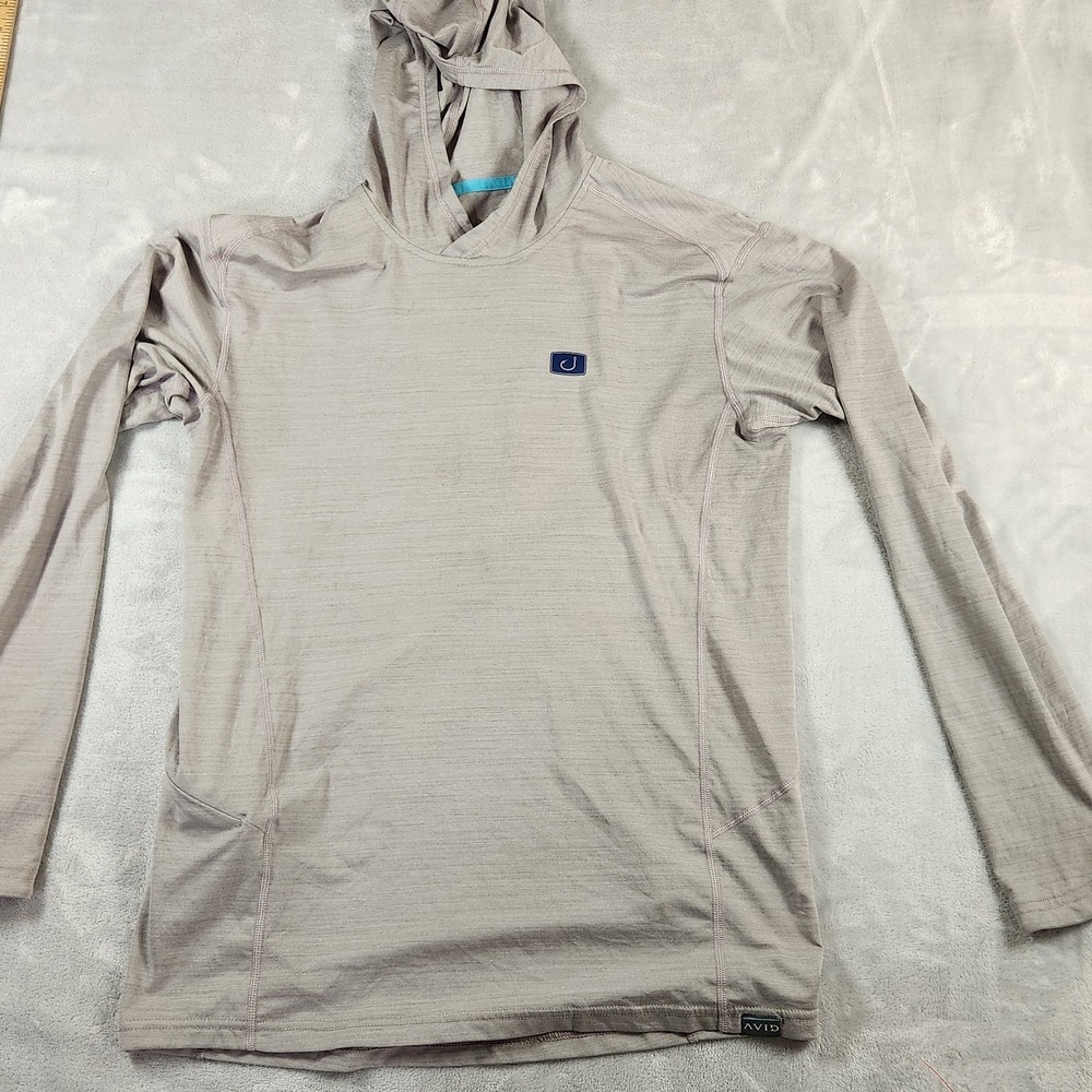 AVID Performance Fishing Gray Long Sleeve Hoodie Shirt Logo UV Protection Small